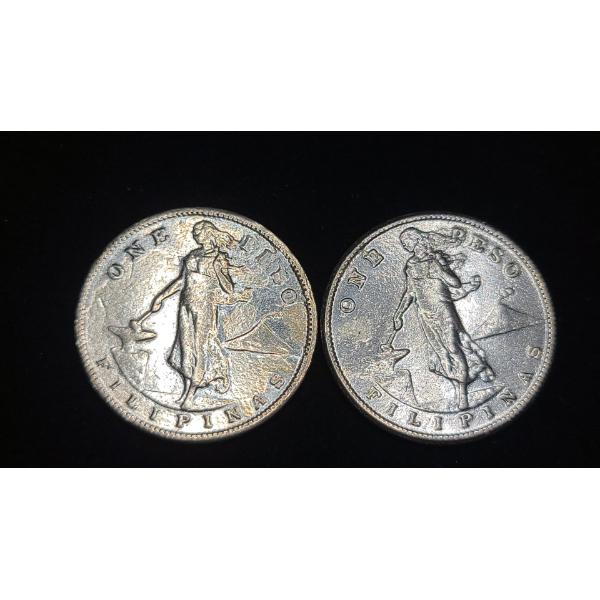 (2) 1907 S Philippines 80% Silver 1 Peso Under U.S. Administration - ASW Per Coin: 0.5144 oz