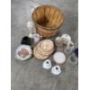 Image 1 : Vintage Wooden Apple Basket And Glassware Collection Including  Clock, Plates, Statue & More