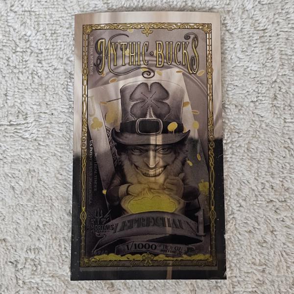 2026 Mythic Bucks Leprechaun Aurum Foil Note Containing 1/1000th Troy Ounce Of .999 Fine Silver