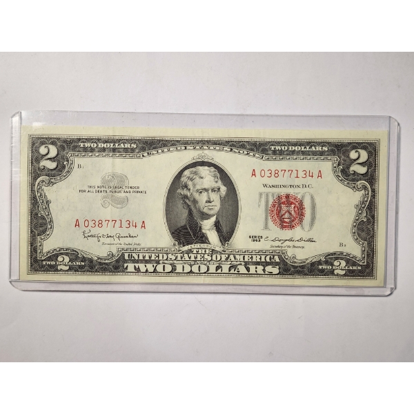EXCELLENT 1963 United States Federal Reserve Red Seal $2 Note ~ In Holder!
