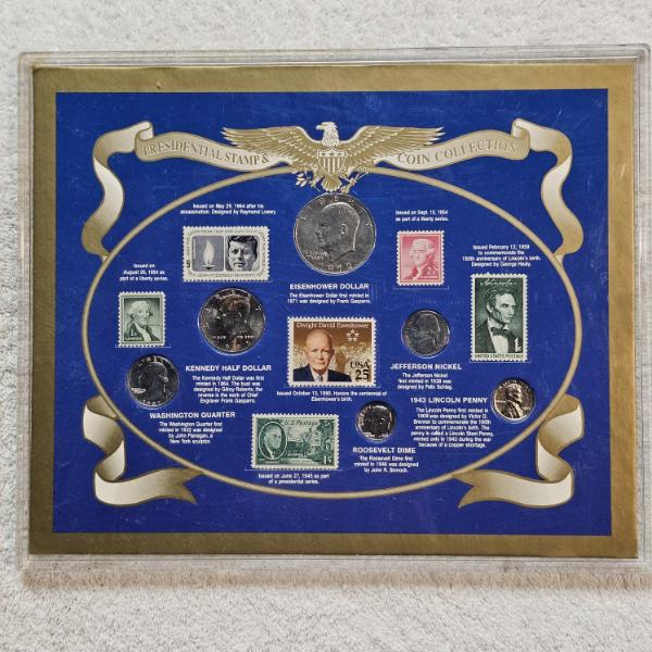 Presidential Stamp & Coin Collection Framed Acrylic Display Set ft. US Coins and Stamps AFV $1.91
