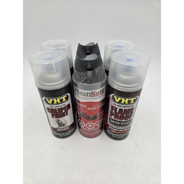 Six Brand New 11oz Cans Of High Temp Spray Paint- 2 Clear, 2 Clear Caliper Paint & 2 Plastikote Gray