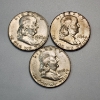 Image 1 : Three United States 90% Silver Franklin Half Dollars: 1956, 1956, 1955 - FV: $3.00