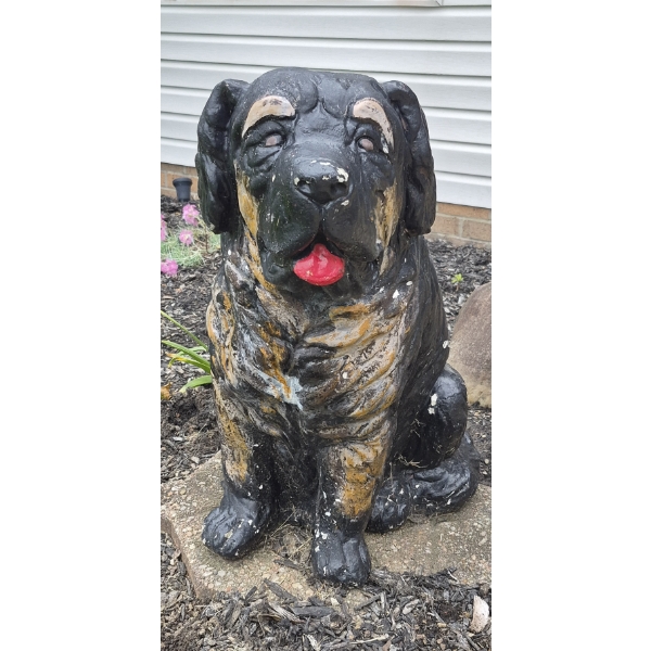 Louisville Home Pickup - Yard Decor 28" Painted Concrete Canine Statue - In Very Good Cond  See Pics