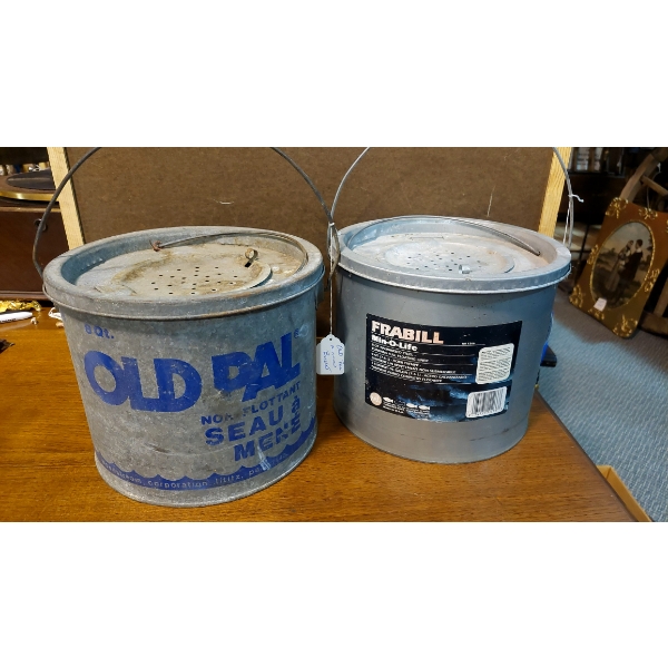 Vintage Pair Galvanized Bait Pails - See Pics