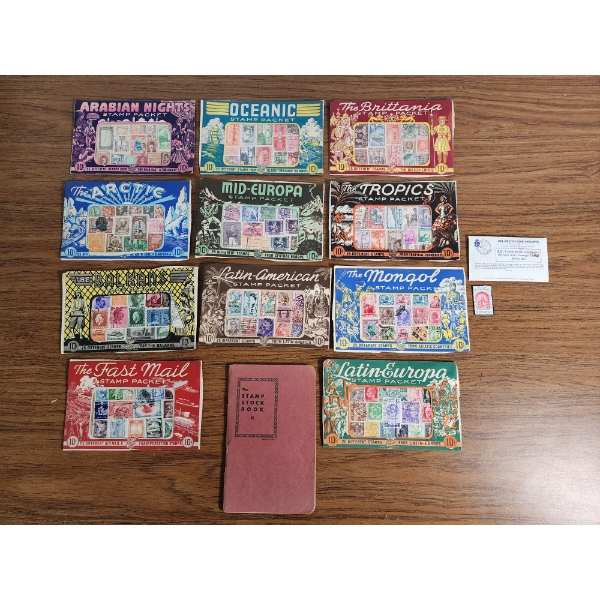 Lot of Assorted Foreign Stamp Packets, Stamp Stock Book w/ Assorted Stamps