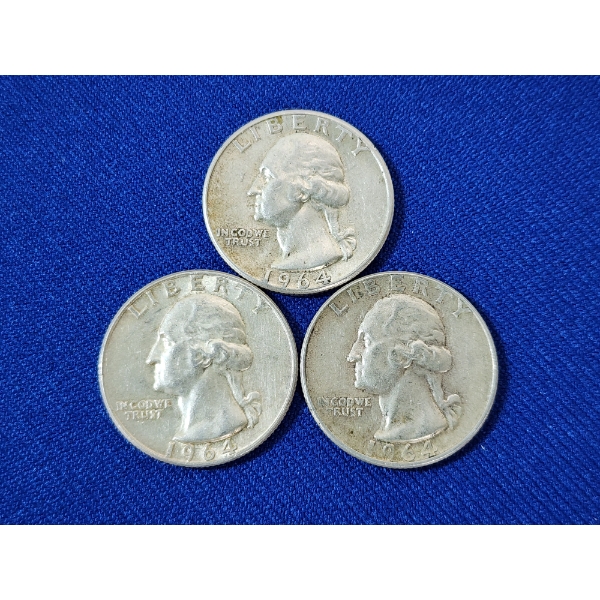 x3 1964 90% Silver Washington Quarters 