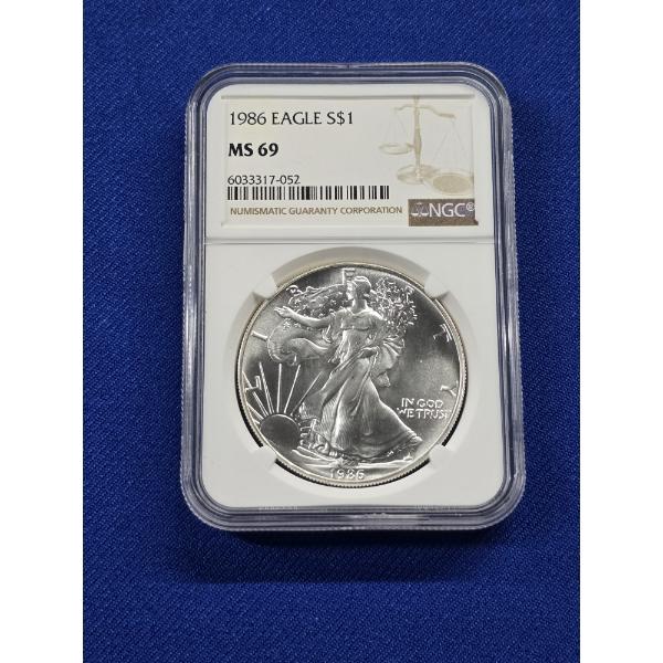 FIRST-YEAR 1986 American Silver Eagle NGC Graded MS 69 $1 1 oz Fine Silver