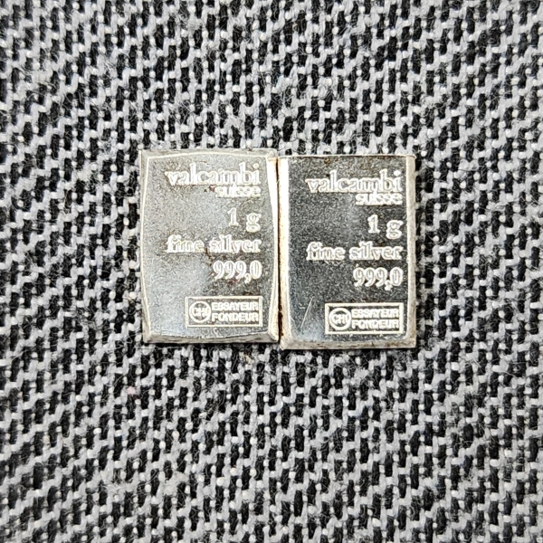 Two Valcambi Fine Silver 999.0 Bars Weighing 1 Gram Each ~ 2 TOTAL GRAMS .999 FINE SILVER