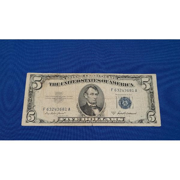 $5 Blue Seal Silver Certificate- Series 1953 A
