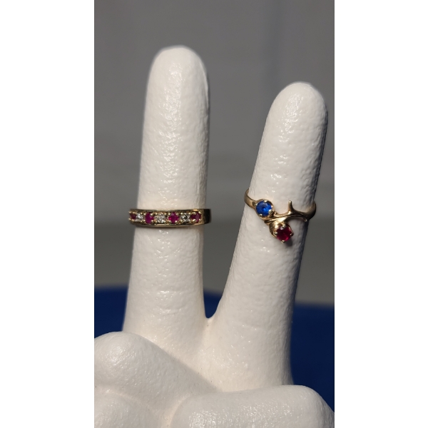 10K Gold Diamond and Ruby Love Eternity Band Ring & 10K Blue Sapphire/Ruby Ring -Weight: 3.6g