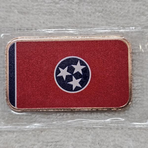 1oz Colorized Tennessee Flag .999 Fine Copper Bar