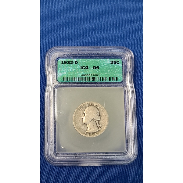 1932-D ICG -G6 90% Silver Washington Head Quarter