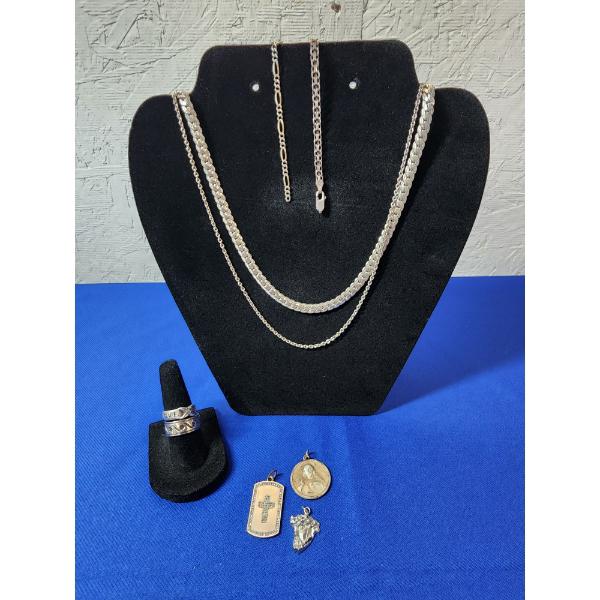 Assorted Sterling Silver Jewelry: Necklaces, Bracelet, Rings, Pendants TW: 54.9g
