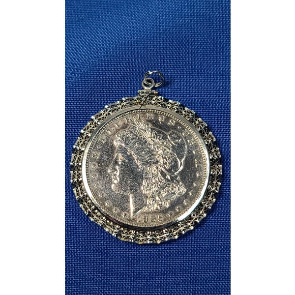 1885 90% Silver Morgan Dollar In Sterling Silver Bezel/Setting - Total Weight: 32.2g