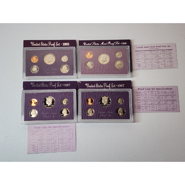 x4 United States Mint Proof Sets: 1985, 1987, 1989, 1987