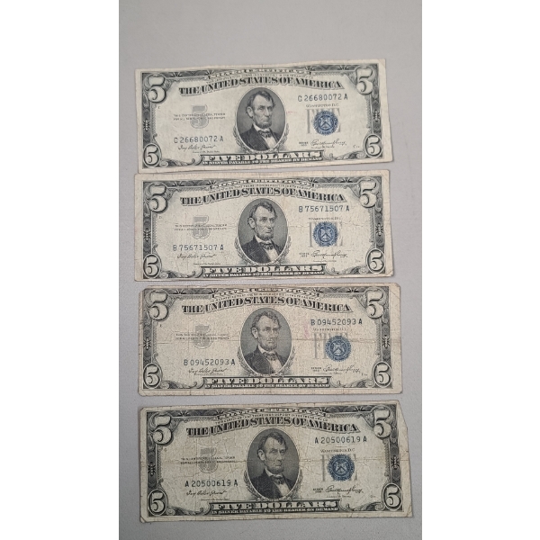 (4) Assorted Series United States $5 Silver Certificates - Face Value: $20.00