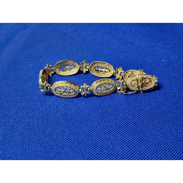 Stunning 14K Yellow Gold Detail Antique Bracelet - Adjustable to 10in - TW: 15.1 grams