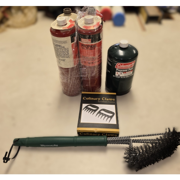 5 Propane Canisters, Culinary Claws & Grill Brush