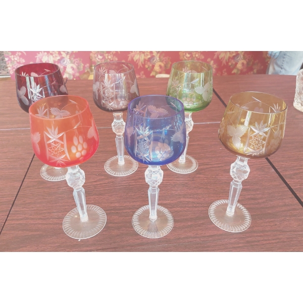 Set Of 6 Colored  8" Brandy Glasses As Shown - Slightly Used 