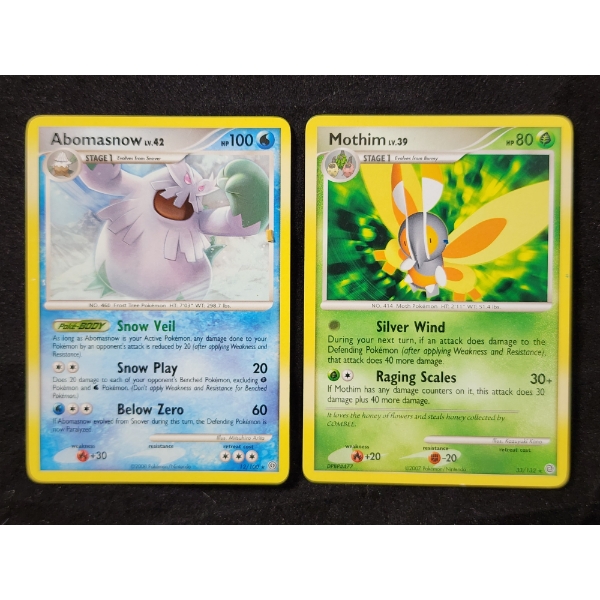 Two Vintage Non-Holo RARE Pokemon Trading Cards ~ Abomasnow 12/100 & Mothim 33/132