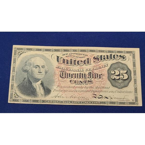 1863 25 Cents Fractional Currency Note Fourth Issue FR#1302 Allison/Spinner - MISCUT ERROR!