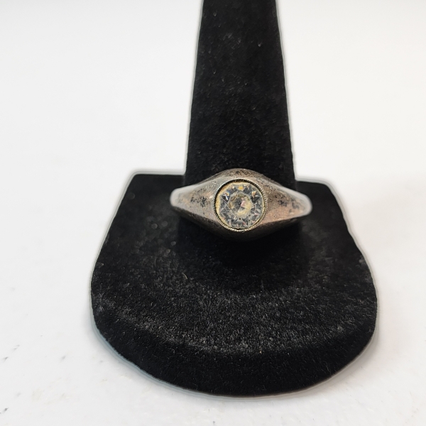 Sterling Silver Ring with Large Clear Gemstone - Size 10 - Damaged Black Pendant