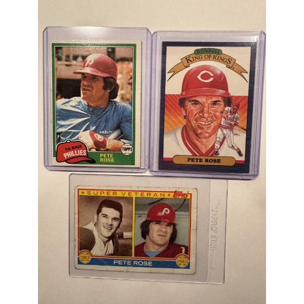 3 - Early 1980's Pete Rose Baseball Cards In Protective Holders - All 3 In High Grade Condition