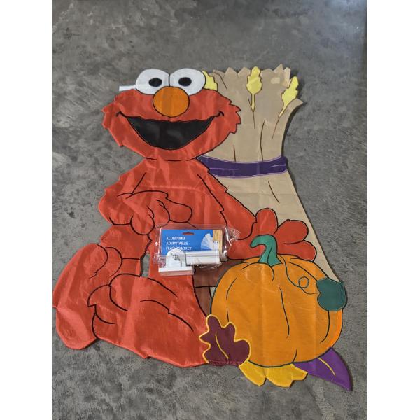 Brand New Adorable 43''x26'' Elmo Decorative Flag & Adjustable Aluminum Flag Bracket 