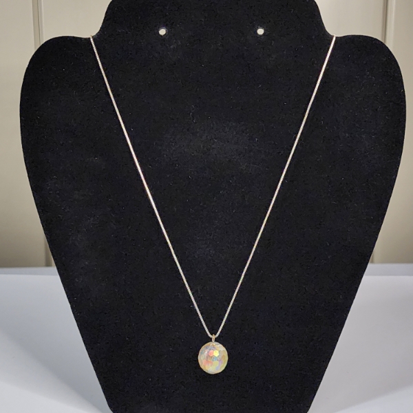 Sterling Silver 24" Chain Necklace w/ Iridescent Ball Pendant - Total Weight: 7.3g