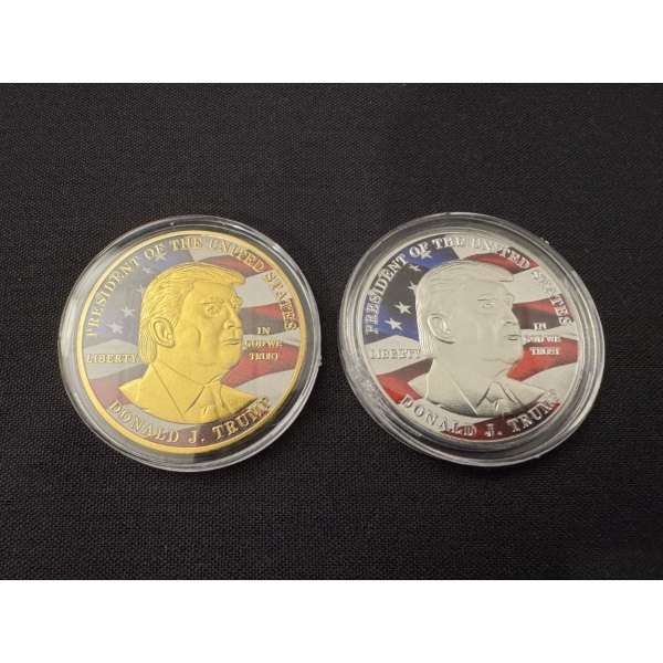 2 - Donald J. Trump 2024 Gold & Silver Campaign Challenge Coins In Holders - Mint Condition