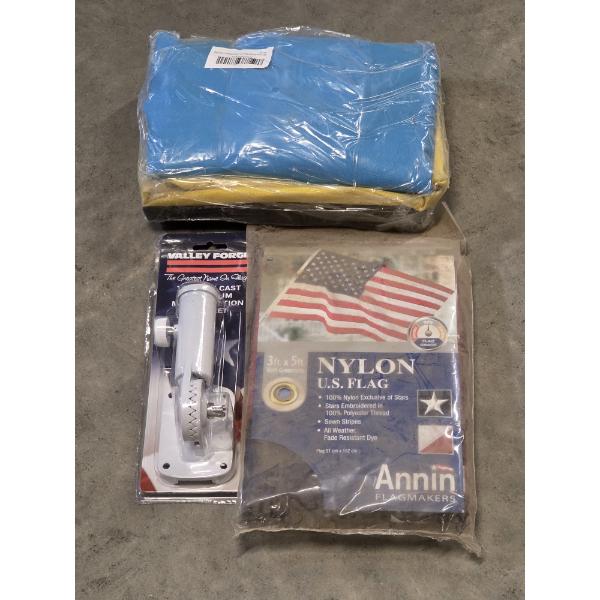 New!  Three Pack Of RV Hose Storage Bags, 3'x5' Flag & Flag Bracket