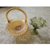 Image 2 : PICKUP IN CANTON - Excellent Condition MCM Amber Glass Decorative Basket And Avocado Green Ruffle 