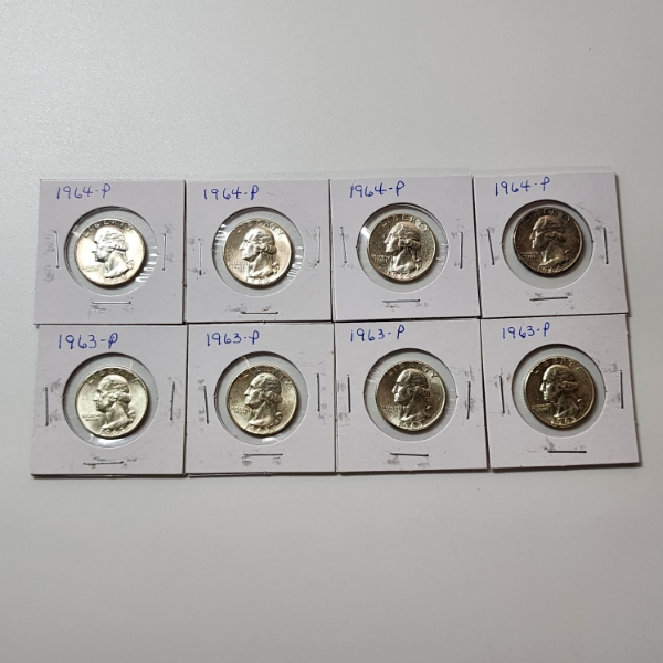 8 Assorted Years United States 90% Silver Washington Quarters - Face Value: $2.00