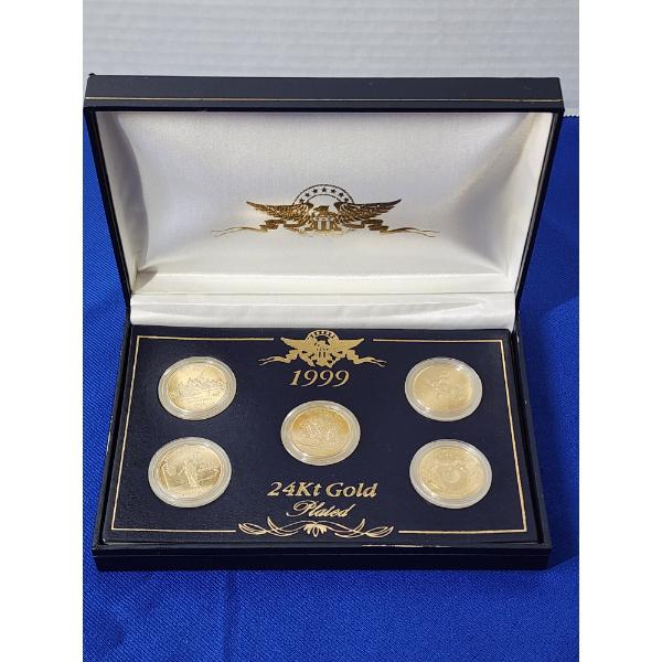 1999 24K Gold-Plated State Quarter Collection, 5 Coins In Display