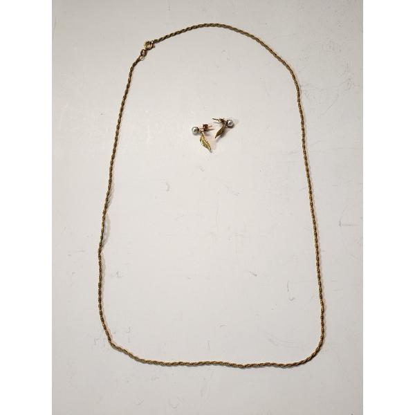 Beautiful Gold-Filled Rope 24in Necklace and Pearl/Feather Gold-Filled Earrings TW: 6.6g