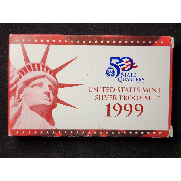 United States Mint Silver Proof Set from 1999 Including Quarter Set! $1.85 in 90% Silver Featured!