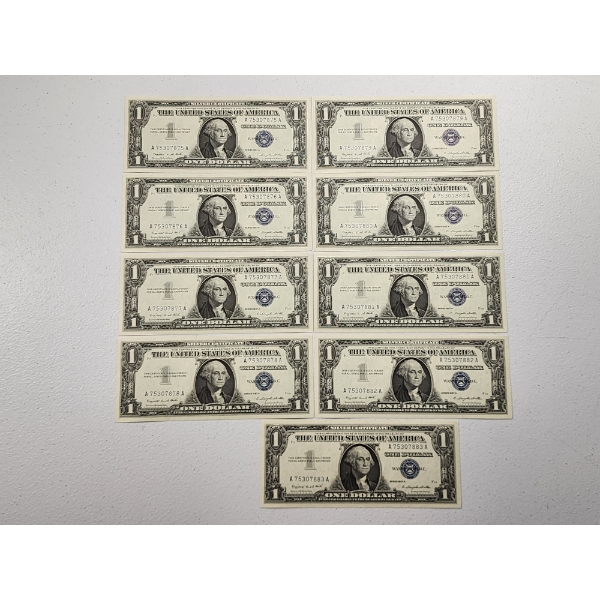 SEQUENTIAL LOT! (9) 1957-A United States $1 Blue Seal Silver Certificates