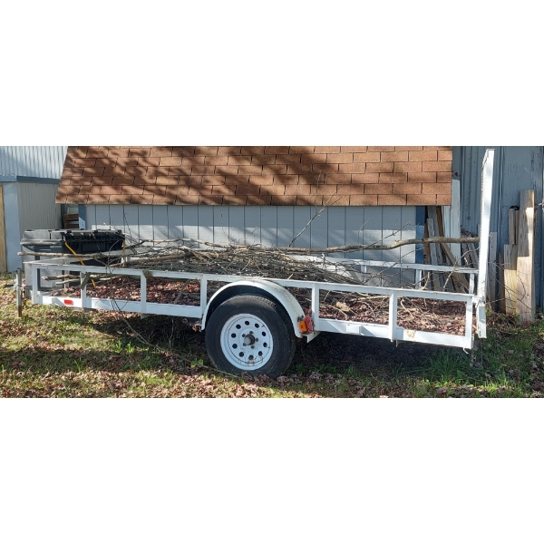 Excellent 10 ft x 6 ft Landscape / Equipment Trailer w Tool Trunk & Drop Down Loading Ramp 