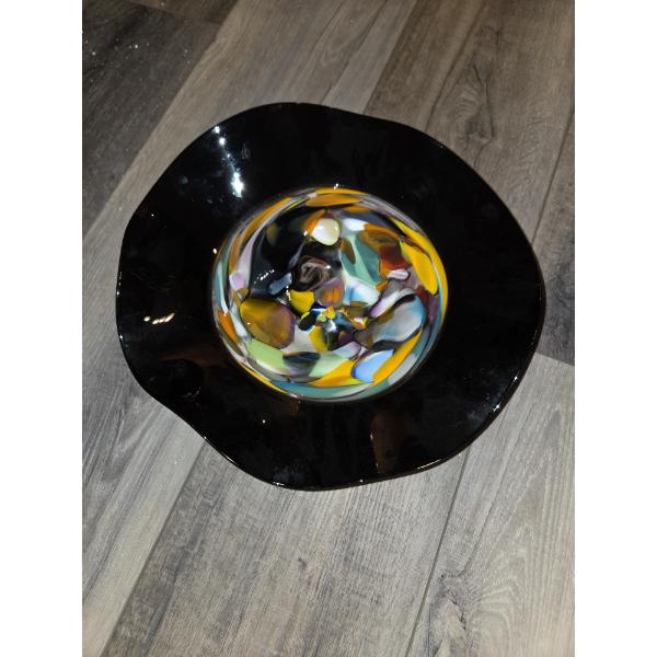 Beautiful Colorful Handmade Bowl 14" & 12" Purple Oval Glass Vase Made In Poland