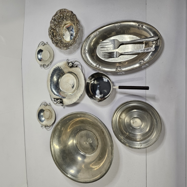 Vintage Mixed Metal Hollowware Lot ft. Woodbury/Nekrassoff Hammered Pewter - Pewter Weight: 1.8 Lbs