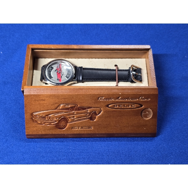 Rare Relic 1964 1/2 Red Mustang Convertible Watch w/ Wood Box