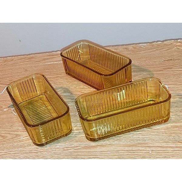 3 Pc Set Vintage Amber Glass Rectangular Bowls 9 x 4 x 3 -  All Perfect
