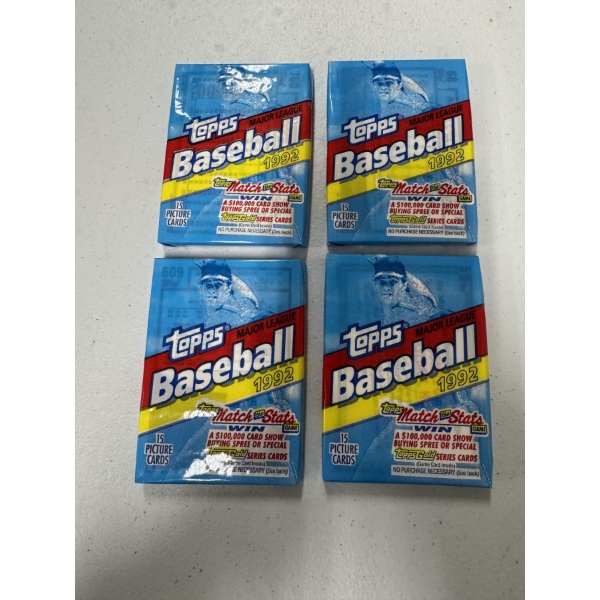 4 - Unopened 1992 Topps Wax Packs Baseball Cards - 15 Cards Per Pack - Pull Rookie Cards