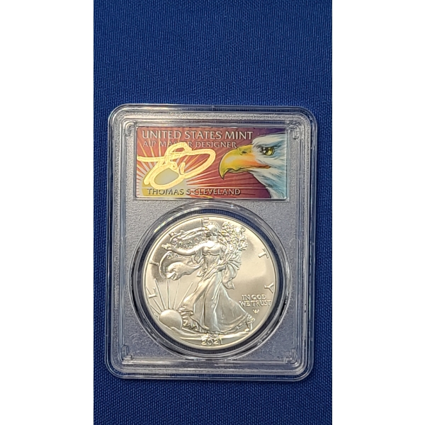 2021 PCGS MS70 First Strike Type 2 1 Oz Fine Silver American Eagle - Signed By Thomas S. Cleveland