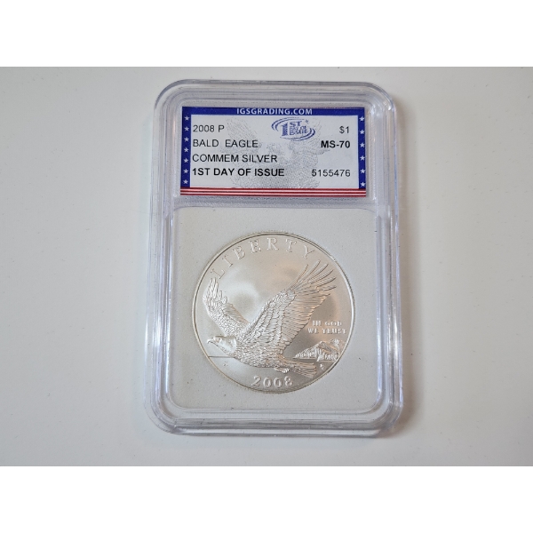 IGS GRADED MS70 2008-P Bald Eagle Commemorative Silver Half Dollar FDOI