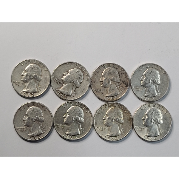 Assorted Years/Mint Marks 90% Silver Washington Quarters - Face Value: $2.00	