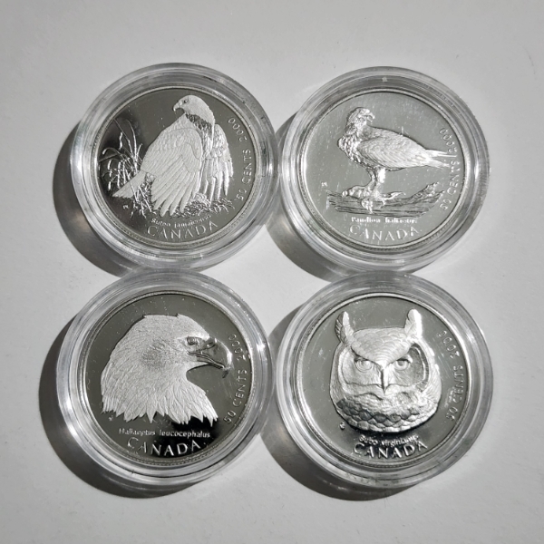1997 Royal Canadian Mint Sterling Silver Birds Of Prey Fifty Cent Four Coin Set ~ASW: 0.2781oz Each