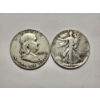 Image 4 : Two 90% Silver Half Dollars - 1 Walking Liberty & 1 Franklin Half - $1.00 Face Value