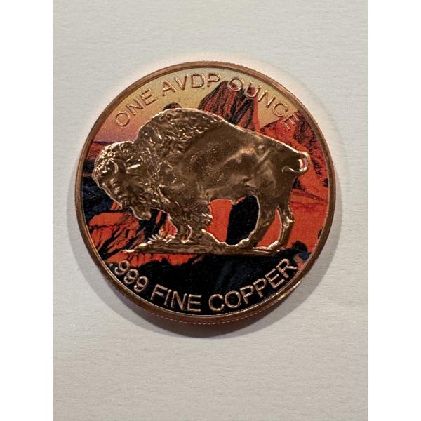 Exceptional Buffalo Indian One Ounce .999 Fine Copper Coin - Mint Condition